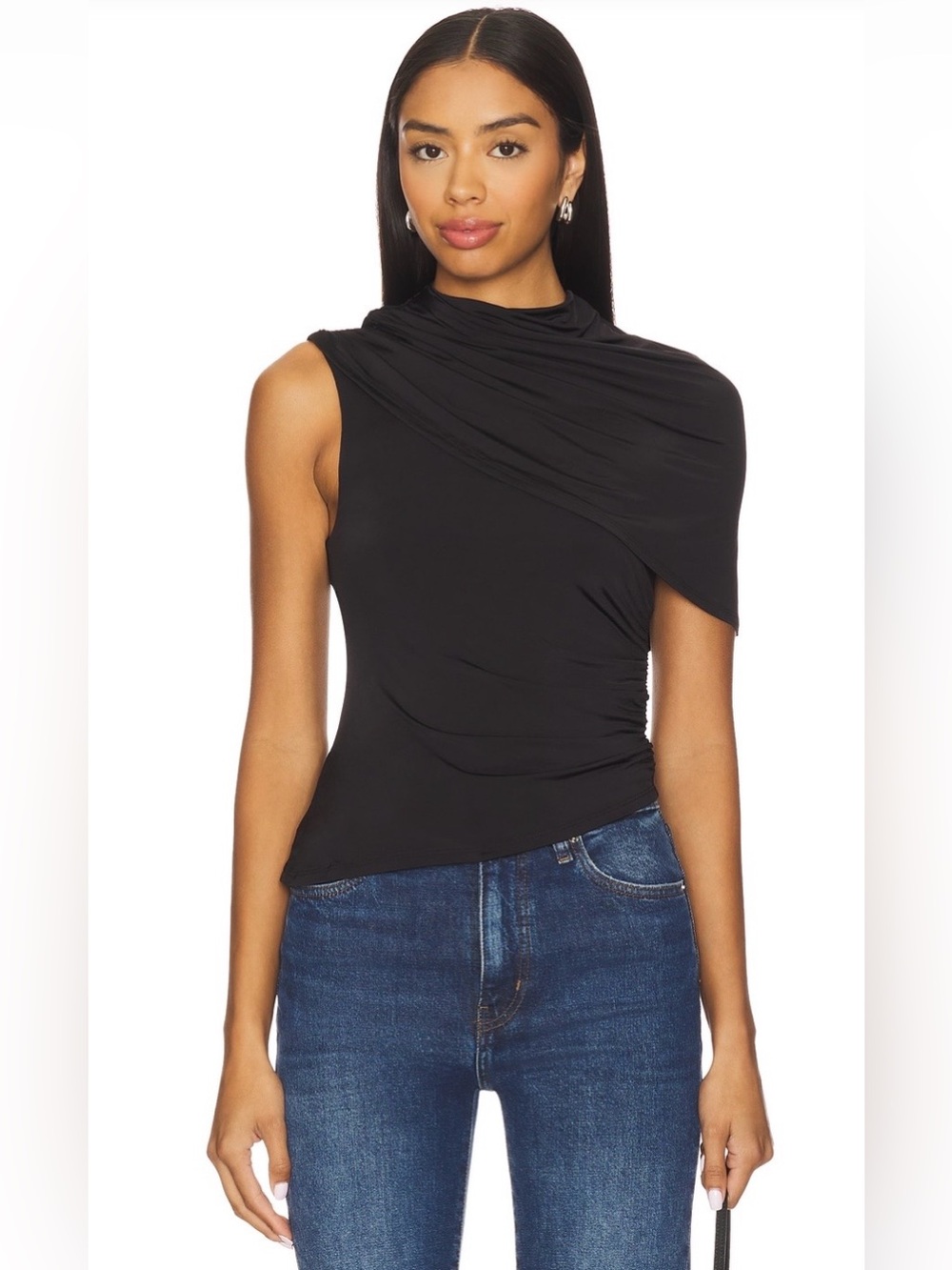 NWT Lovers and Friends Belinda Drape Ruched Black Top Size Small